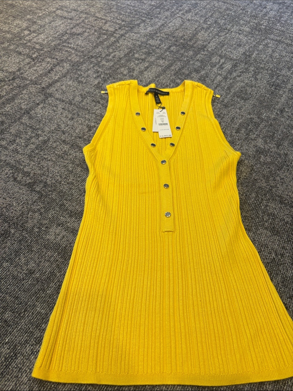 White House Black Market Yellow Ribbed Sleeveless Knit Mini Dress